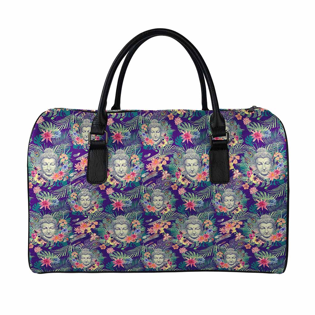 Tropical Buddha Print Leather Duffle Bag