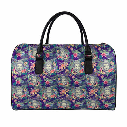 Tropical Buddha Print Leather Duffle Bag