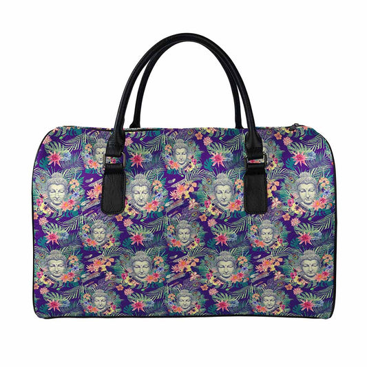 Tropical Buddha Print Leather Duffle Bag
