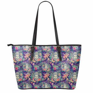 Tropical Buddha Print Leather Tote Bag