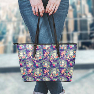 Tropical Buddha Print Leather Tote Bag