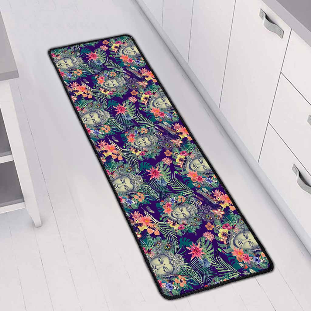 Tropical Buddha Print Long Kitchen Mat