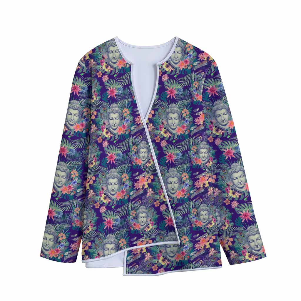 Tropical Buddha Print Long Sleeve Short Coat