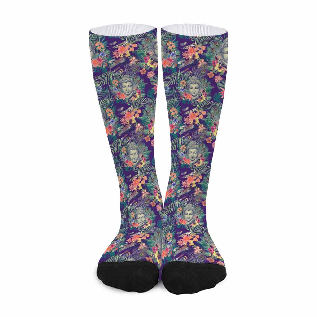 Tropical Buddha Print Long Socks