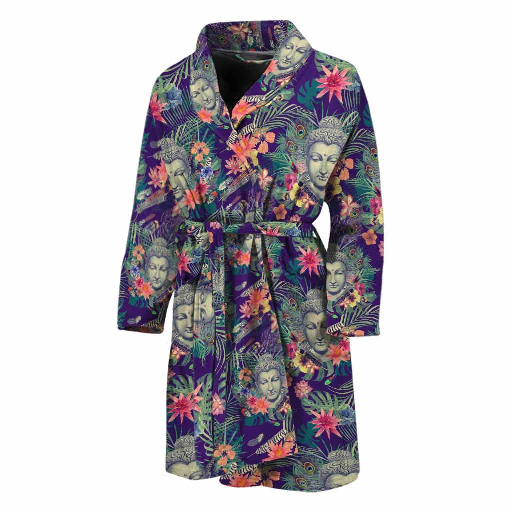 Tropical Buddha Print Men's Bathrobe