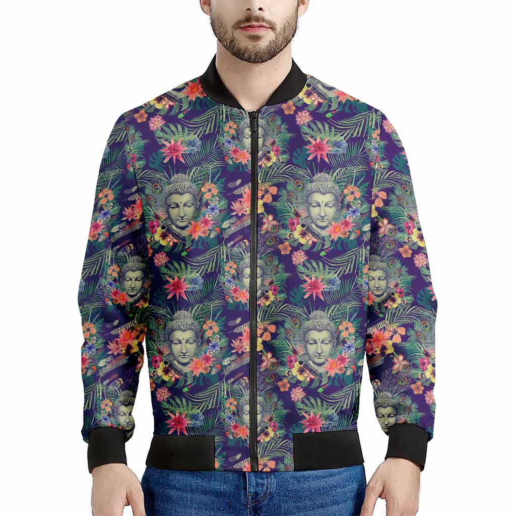 Tropical Buddha Print Men's Bomber Jacket