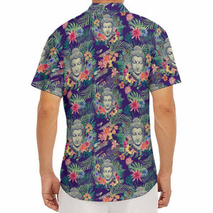 Tropical Buddha Print Men's Deep V-Neck Shirt