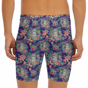 Tropical Buddha Print Men's Long Boxer Briefs