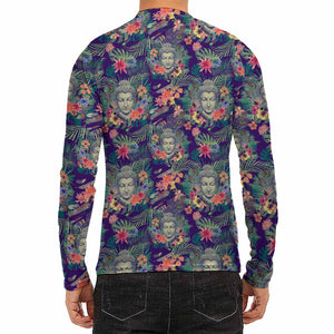 Tropical Buddha Print Men's Long Sleeve Rash Guard