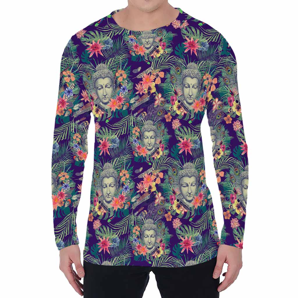 Tropical Buddha Print Men's Long Sleeve T-Shirt