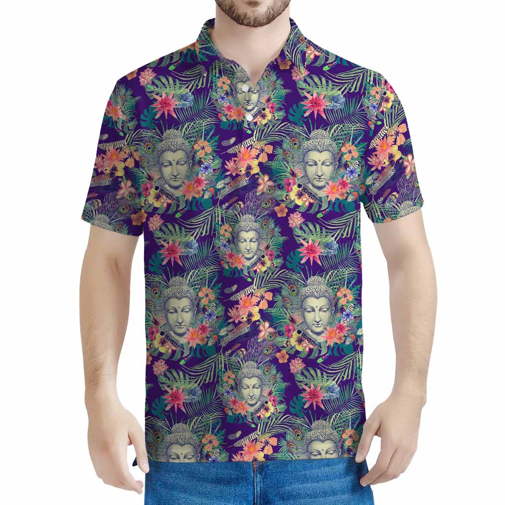 Tropical Buddha Print Men's Polo Shirt