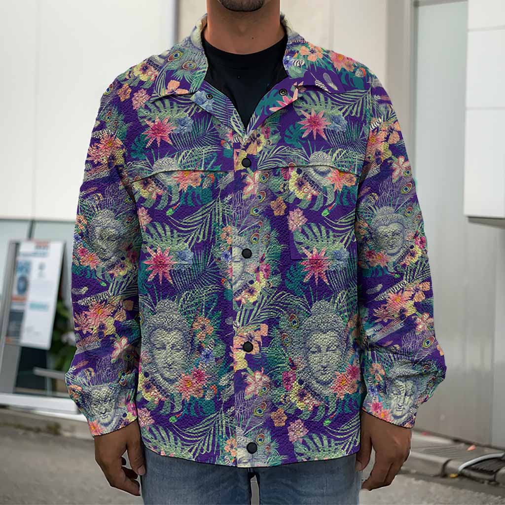 Tropical Buddha Print Men's Shirt Jacket