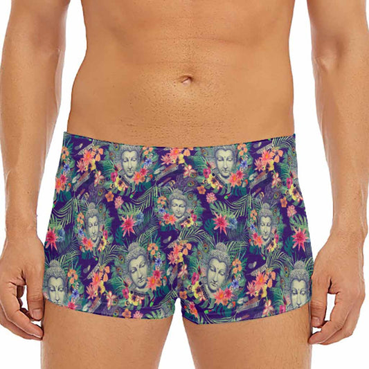 Tropical Buddha Print Men's Short Boxer Briefs