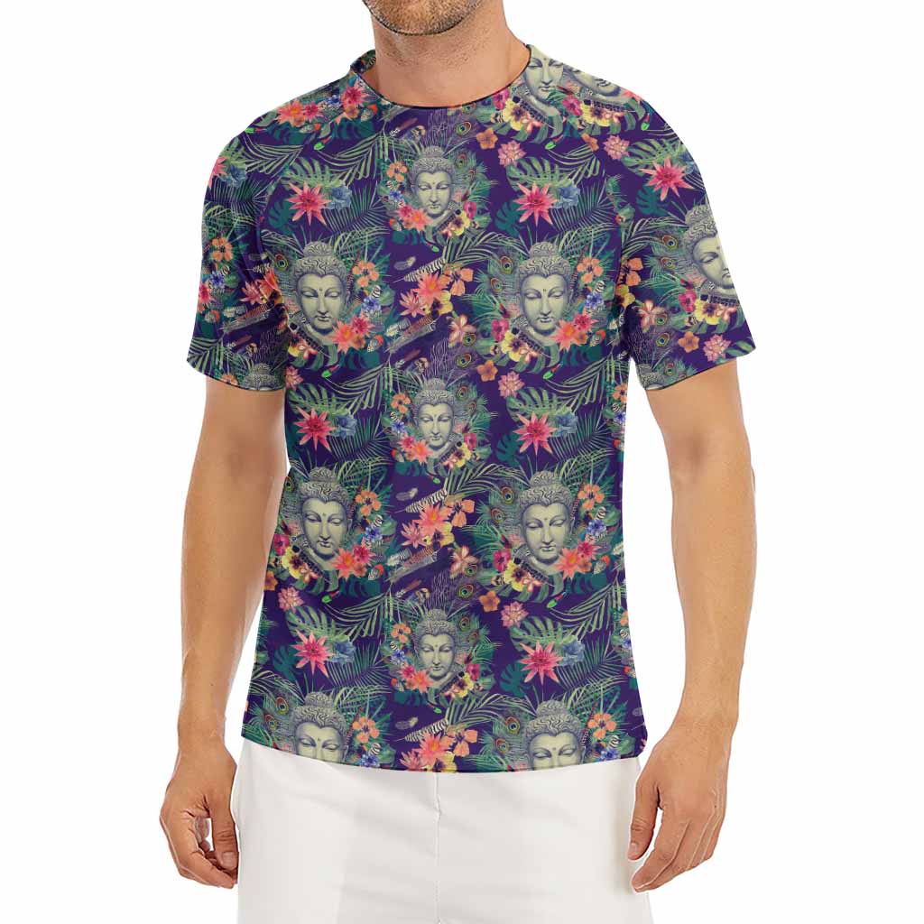 Tropical Buddha Print Men's Short Sleeve Rash Guard