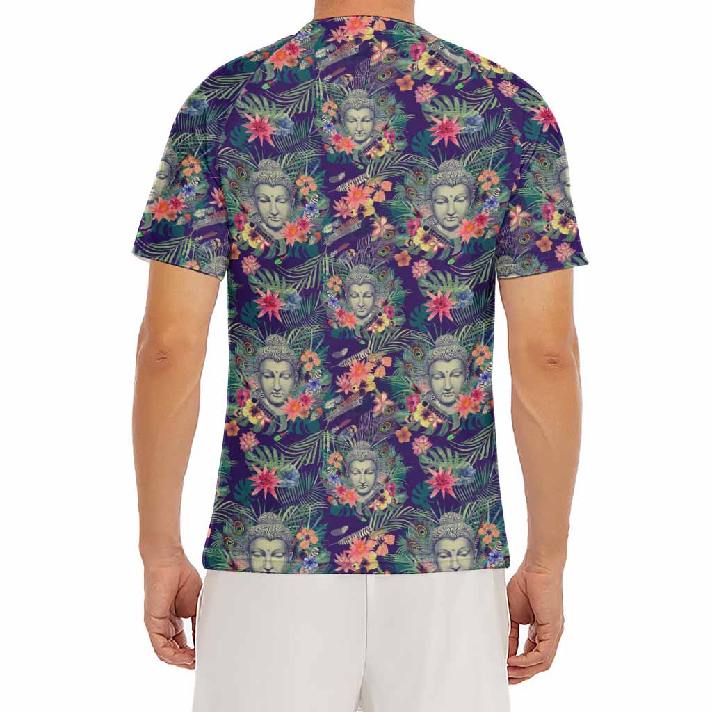 Tropical Buddha Print Men's Short Sleeve Rash Guard