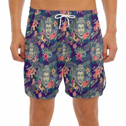 Tropical Buddha Print Men's Split Running Shorts