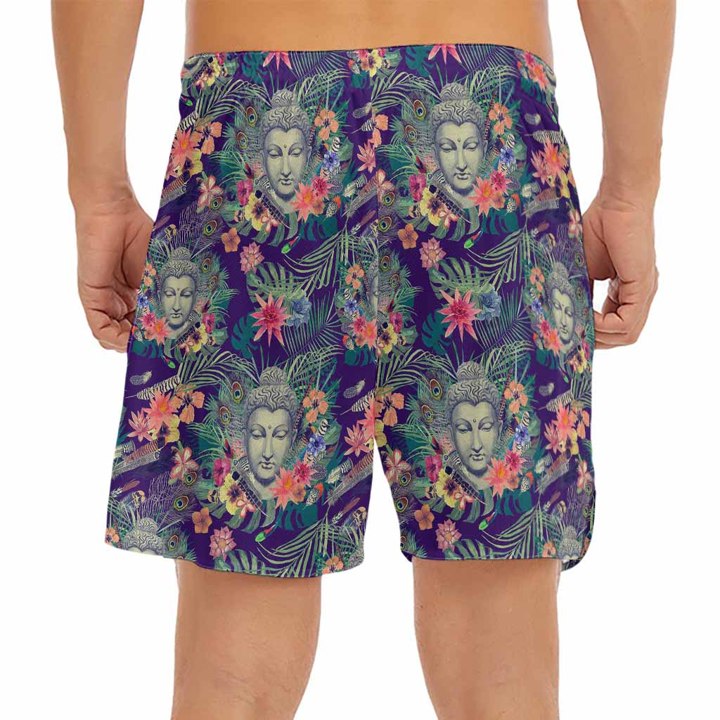 Tropical Buddha Print Men's Split Running Shorts
