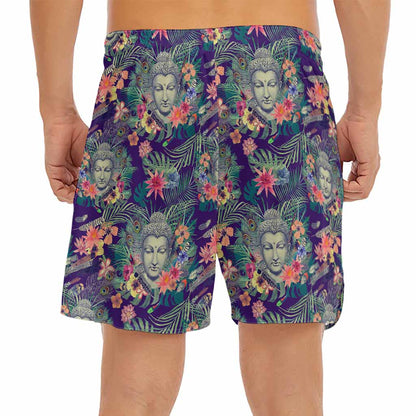 Tropical Buddha Print Men's Split Running Shorts