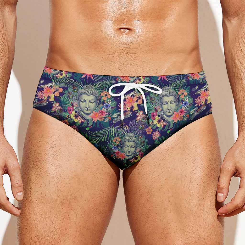 Tropical Buddha Print Men's Swim Briefs