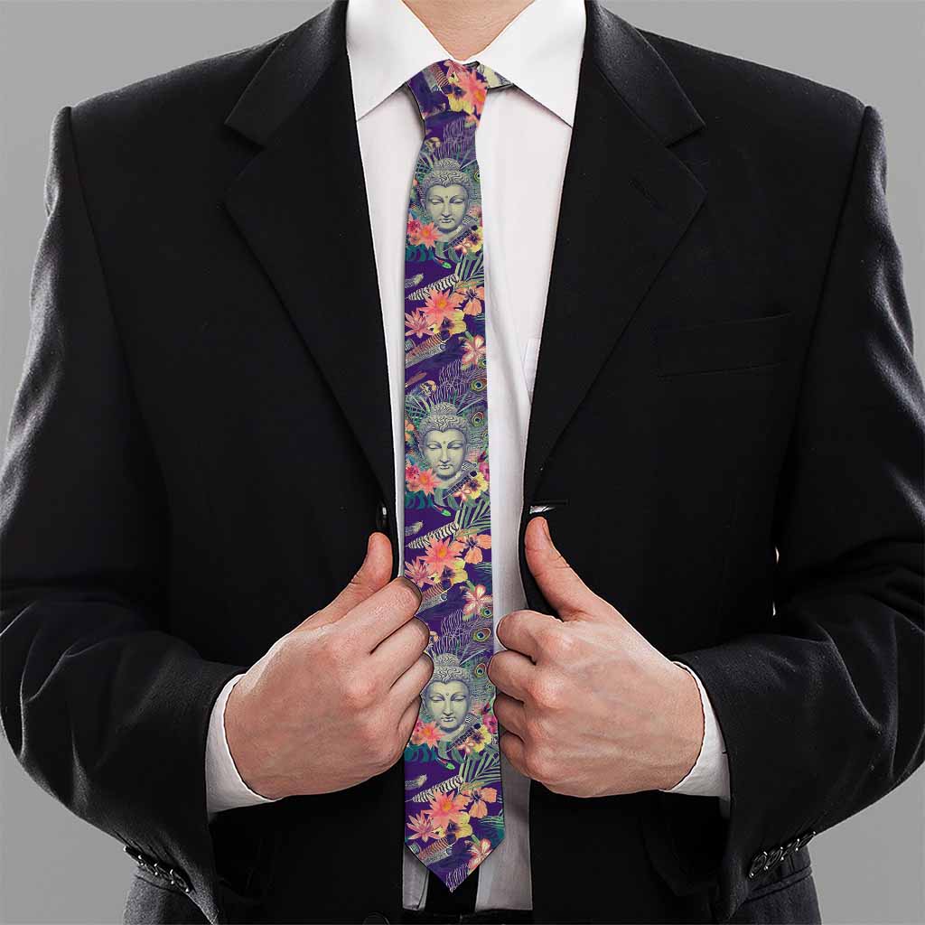 Tropical Buddha Print Necktie