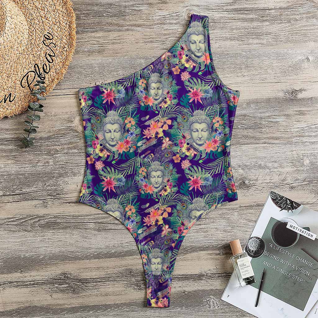 Tropical Buddha Print One Shoulder Bodysuit