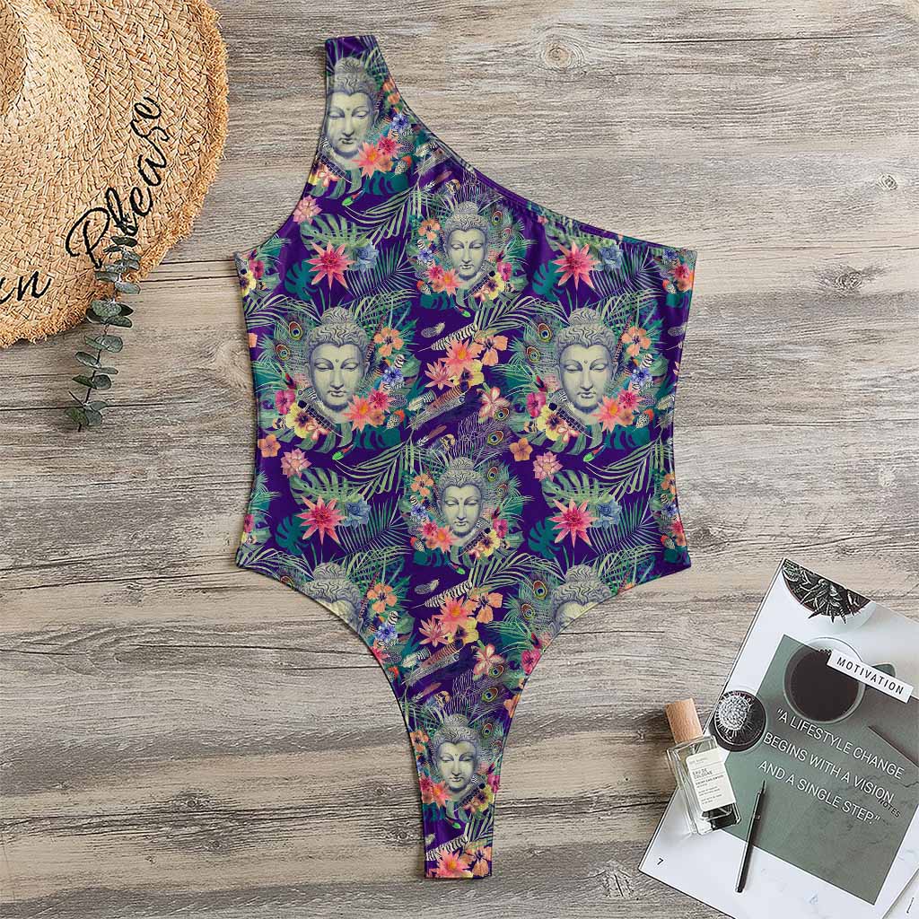 Tropical Buddha Print One Shoulder Bodysuit