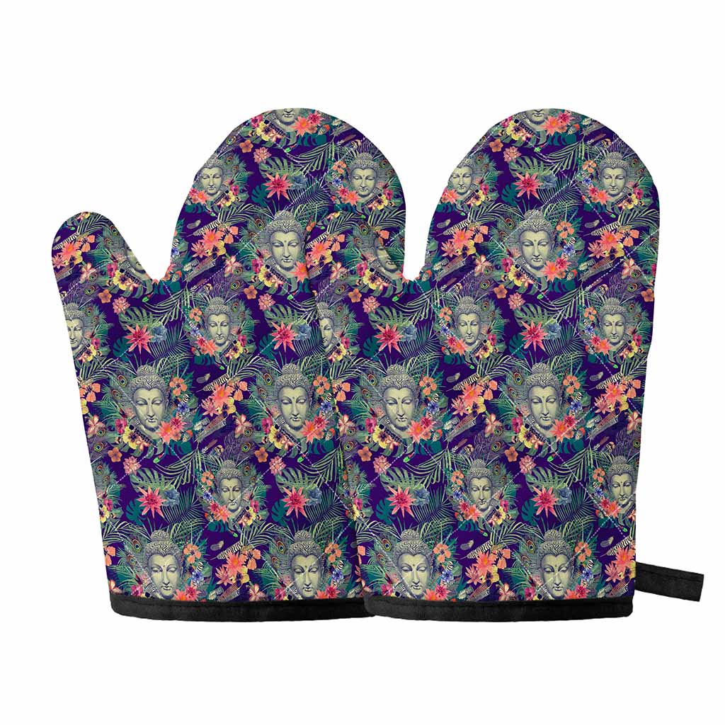 Tropical Buddha Print Oven Mitts