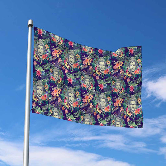 Tropical Buddha Print Polyester Flag