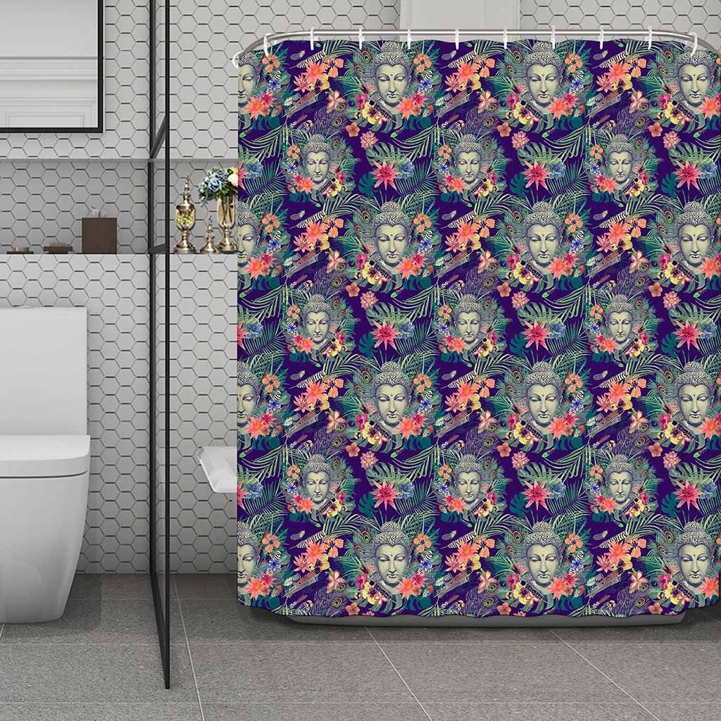 Tropical Buddha Print Polyester Shower Curtain