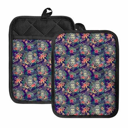 Tropical Buddha Print Pot Holders With Pocket