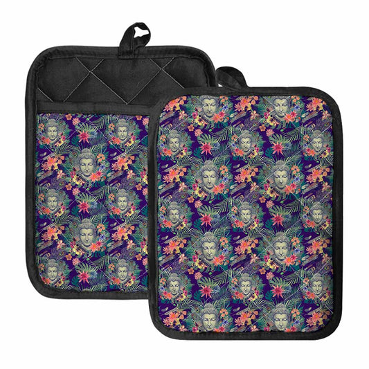 Tropical Buddha Print Pot Holders With Pocket