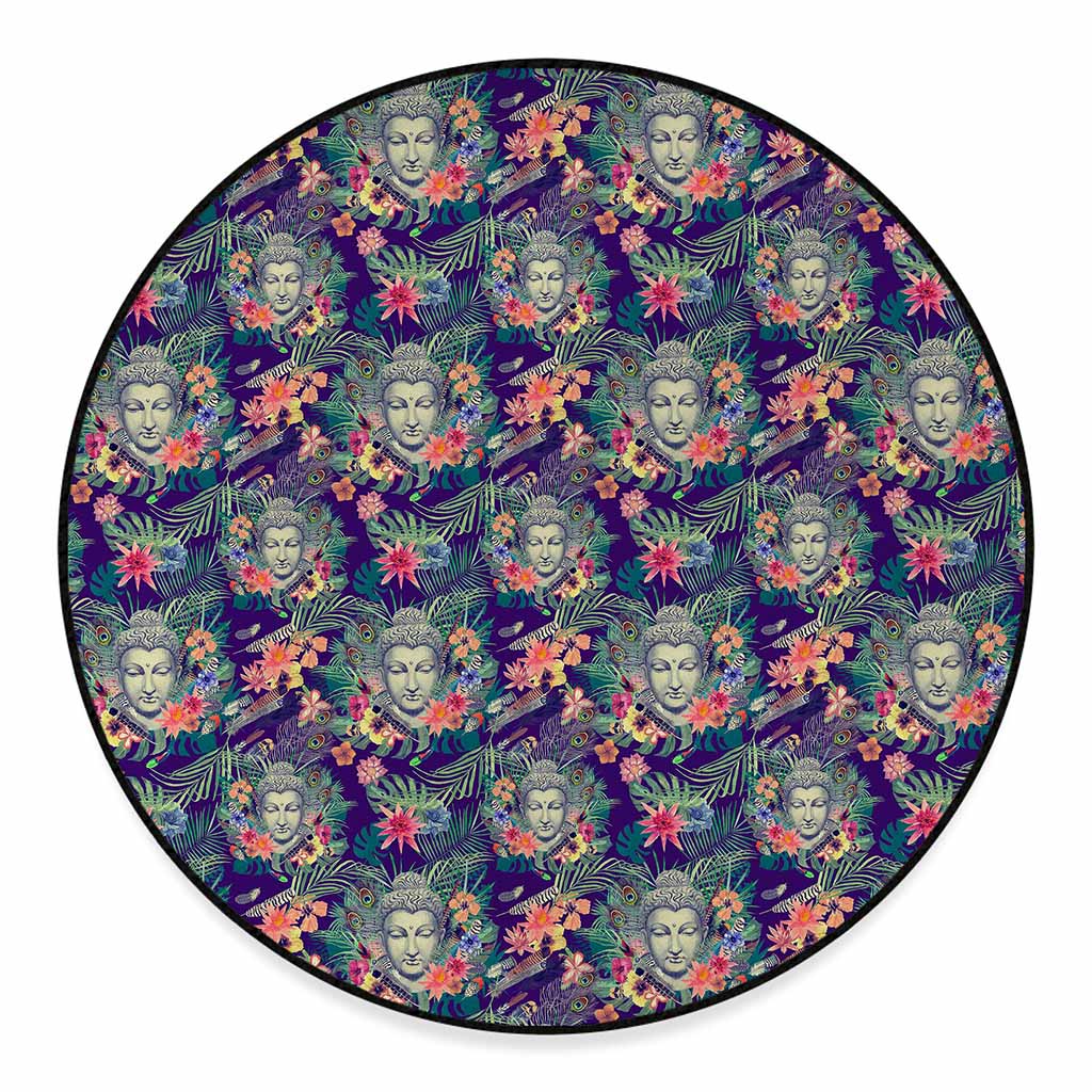 Tropical Buddha Print Round Floor Mat