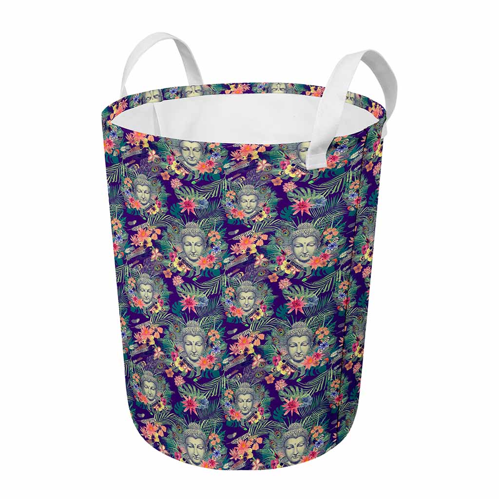 Tropical Buddha Print Round Laundry Basket