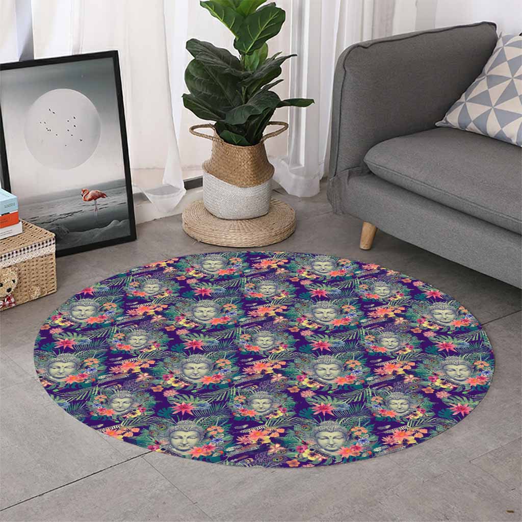 Tropical Buddha Print Round Rug