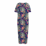 Tropical Buddha Print Short Sleeve Long Nightdress