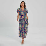 Tropical Buddha Print Short Sleeve Maxi Dress