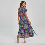 Tropical Buddha Print Short Sleeve Maxi Dress