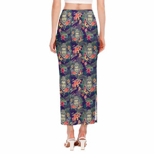 Tropical Buddha Print Side Slit Maxi Skirt