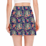 Tropical Buddha Print Side Slit Mini Skirt