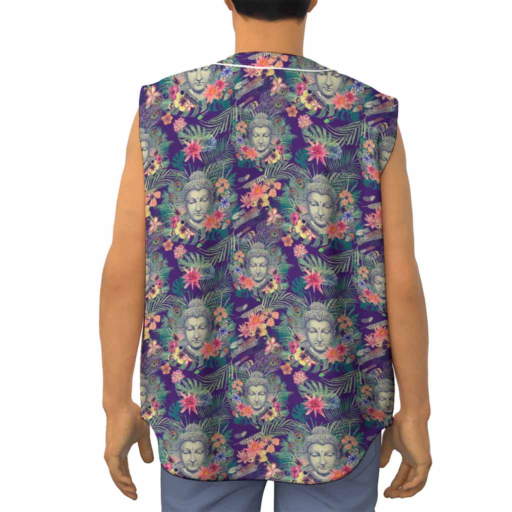 Tropical Buddha Print Sleeveless Baseball Jersey