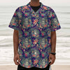 Tropical Buddha Print Textured Short Sleeve Shirt