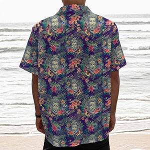 Tropical Buddha Print Textured Short Sleeve Shirt