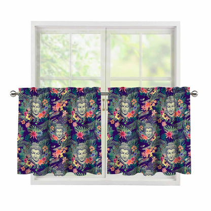 Tropical Buddha Print Tier Curtains