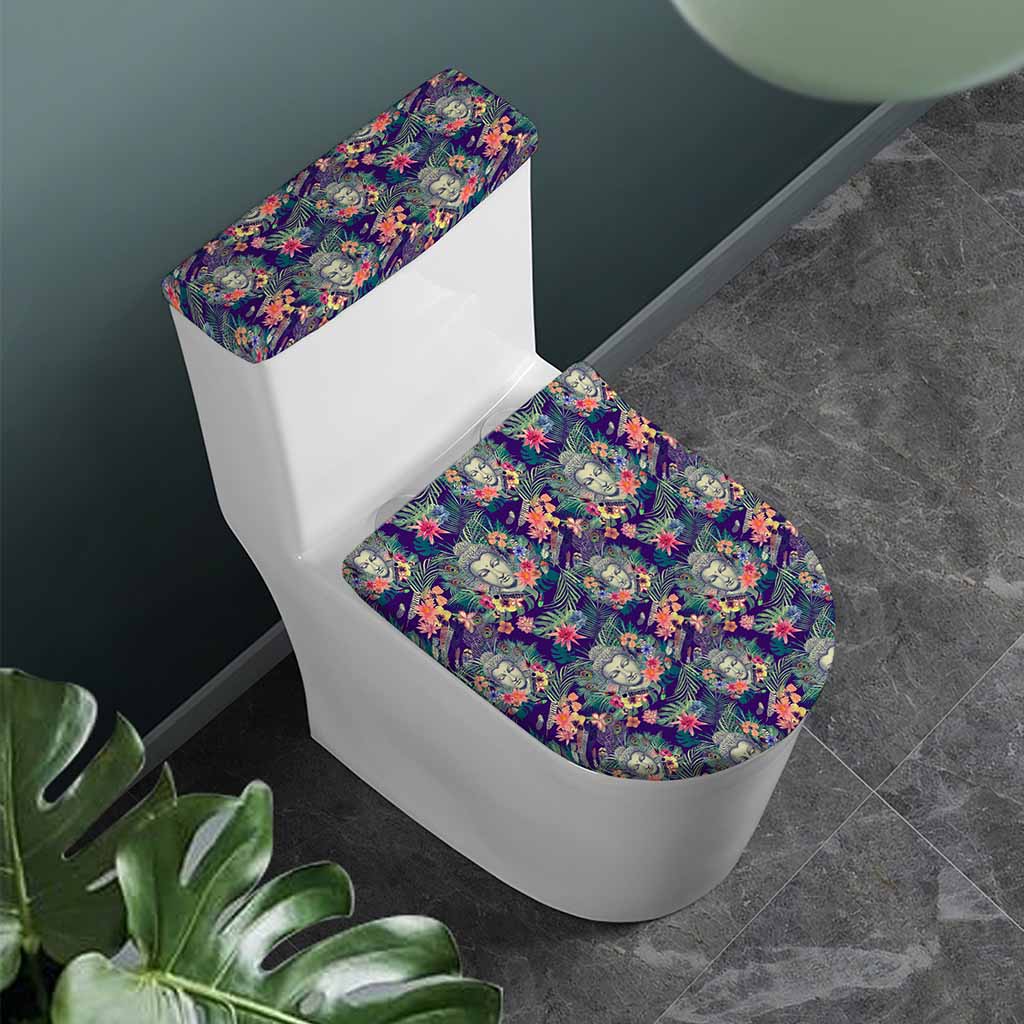 Tropical Buddha Print Toilet Lid And Tank Cover Set