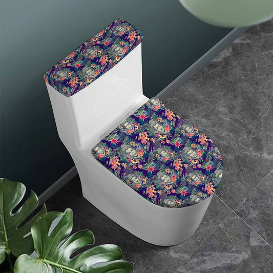 Tropical Buddha Print Toilet Lid And Tank Cover Set