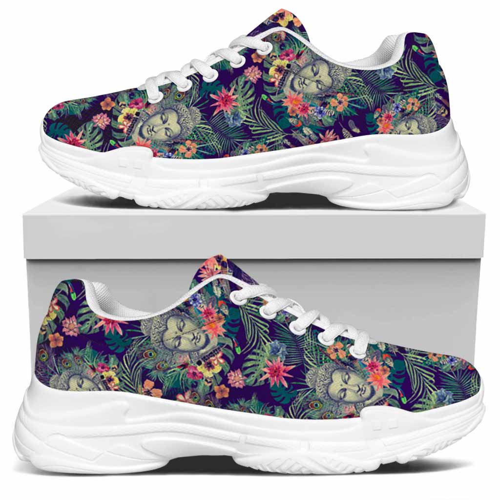 Tropical Buddha Print White Chunky Shoes