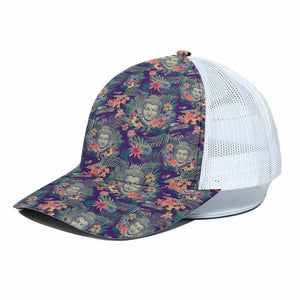 Tropical Buddha Print White Mesh Trucker Cap