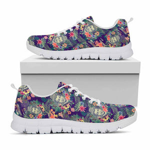 Tropical Buddha Print White Running Shoes