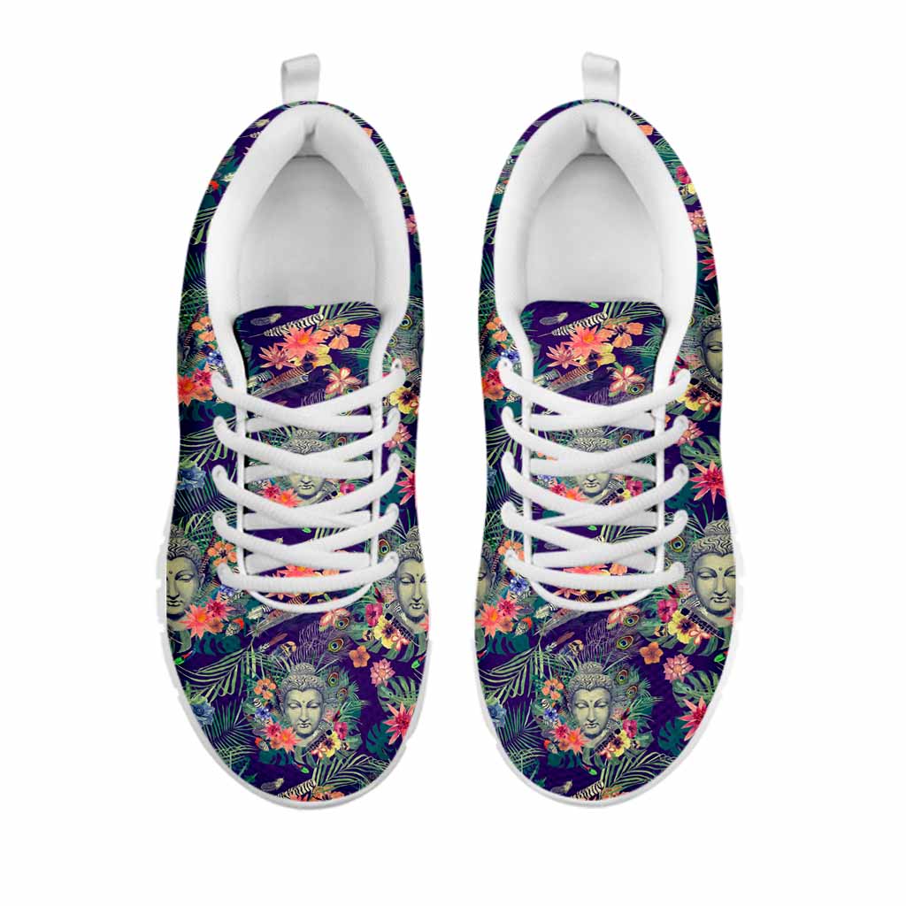 Tropical Buddha Print White Running Shoes