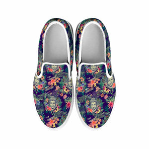 Tropical Buddha Print White Slip On Sneakers